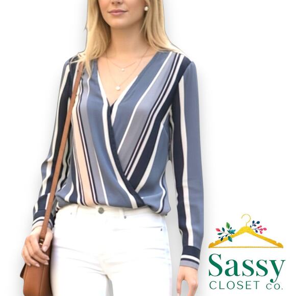 Ann Taylor Tops - Ann Taylor Striped Blouse V-Neck Professional Luxe Office Chic Size S